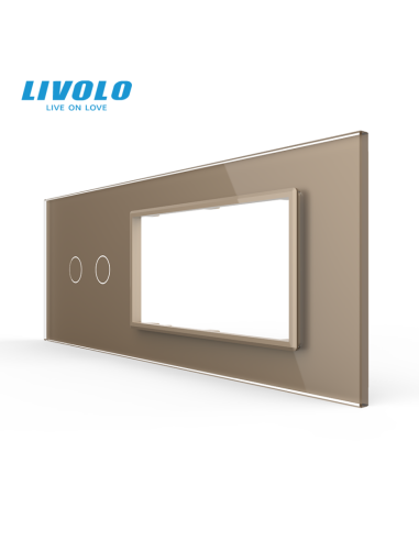 Panou pentru Întrerupător Touch dublu + Ramă Dublă din sticlă pentru doză 6 module Livolo