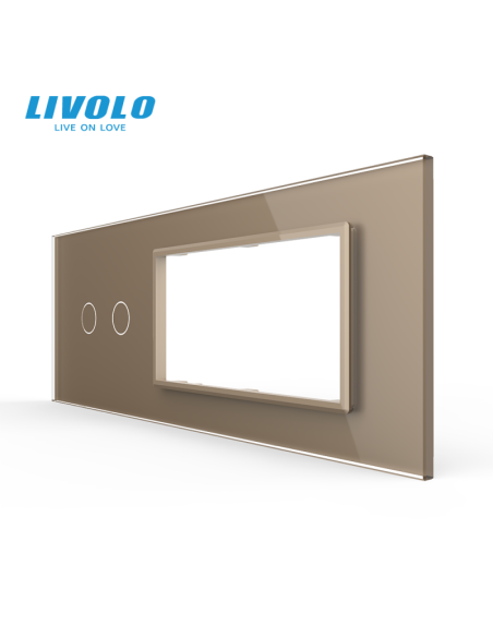 Panou pentru Întrerupător Touch dublu + Ramă Dublă din sticlă pentru doză 6 module Livolo