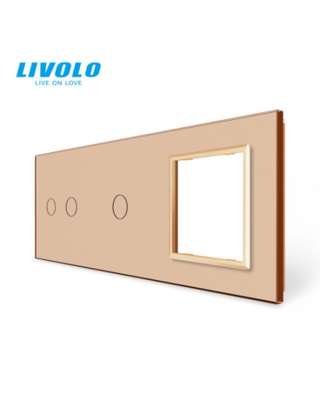 Panou pentru întrerupător touch dublu + simplu + ramă din sticlă 3x2M Livolo