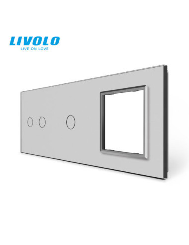Panou pentru întrerupător touch dublu + simplu + ramă din sticlă 3x2M Livolo