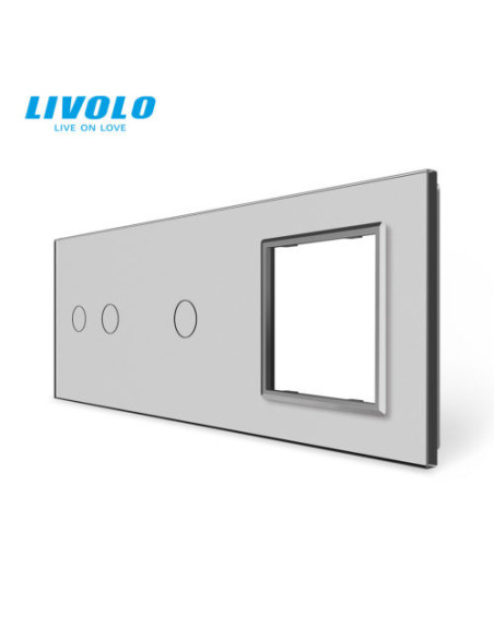 Panou pentru întrerupător touch dublu + simplu + ramă din sticlă 3x2M Livolo