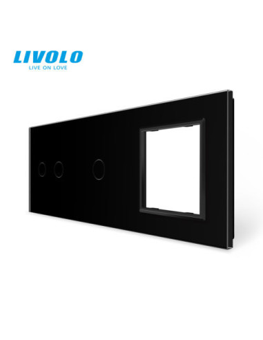 Panou pentru întrerupător touch dublu + simplu + ramă din sticlă 3x2M Livolo