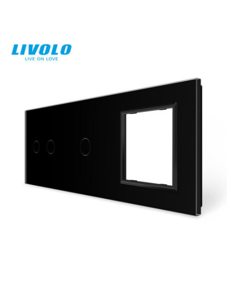 Panou pentru întrerupător touch dublu + simplu + ramă din sticlă 3x2M Livolo