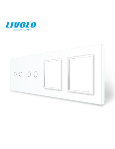 Panou pentru întrerupător touch dublu + dublu + ramă dublă din sticlă 4x2M Livolo