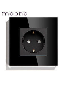 Priză Schuko simplă, ramă sticlă, Moono, negru