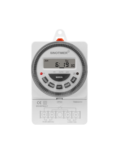 Timer digital SINOTIMER, interval de 1 secunda, 250Vac/10Amp, 50/60Hz, TM6331H2-30D