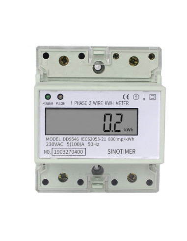 Contor monofazic de energie electrica, Sinotimer, 230V AC 50Hz, 5(100)A, ecran digital LED, DDS546