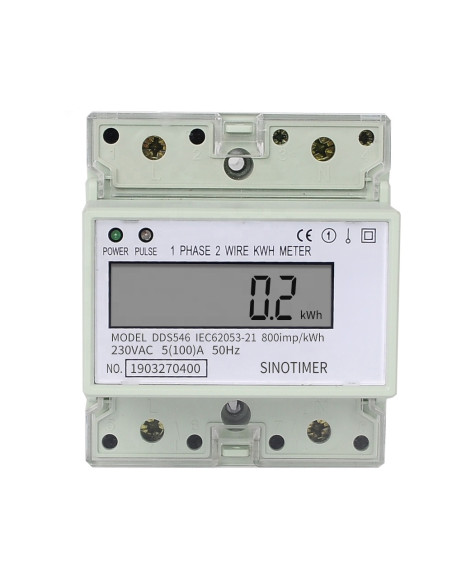 Contor monofazic de energie electrica, Sinotimer, 230V AC 50Hz, 5(100)A, ecran digital LED, DDS546