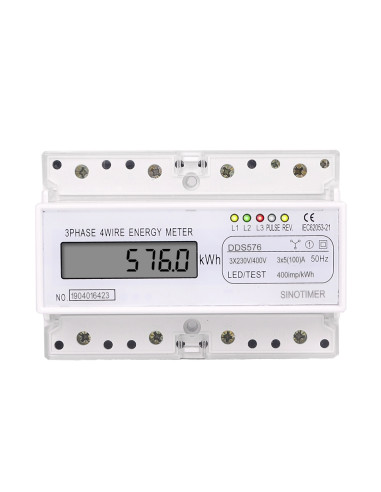 Contor trifazic de energie electrica, Sinotimer, 230/400V AC 50Hz, 3x5(100)A, ecran digital LED, DDS576