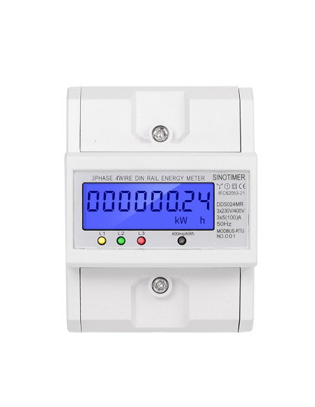 Contor trifazic de energie electrica, energie reactiva,  Sinotimer, 3x230/400V AC 50Hz, 3x5(80)A, ecran LED iluminat, DDS024MR