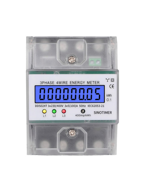 Contor trifazic de energie electrica, Sinotimer, 3x230/400V AC 50Hz, 3x5(80)A, ecran digital LED iluminat, DDS024T