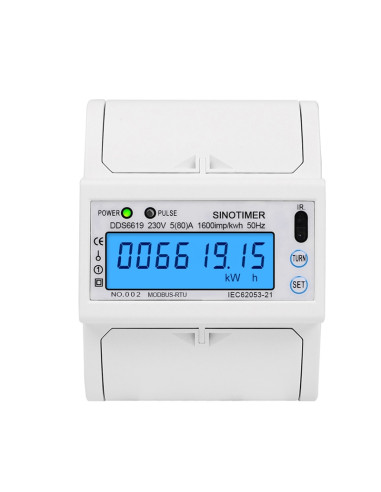 Contor monofazat de energie electrica, Sinotimer, 230V AC 50Hz, 5(100)A, ecran digital LED iluminat, DDS6619-015