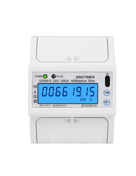 Contor monofazat de energie electrica, Sinotimer, 230V AC 50Hz, 5(100)A, ecran digital LED iluminat, DDS6619-015