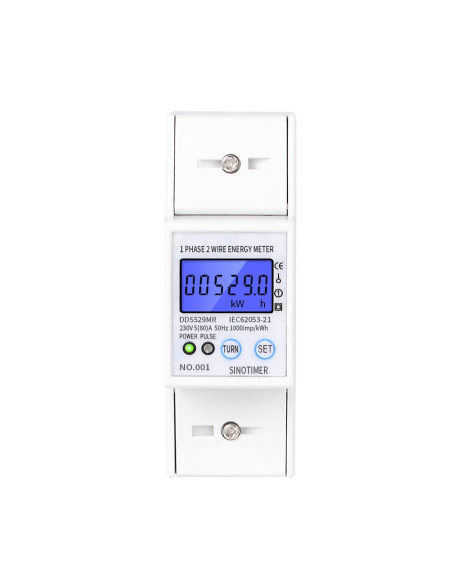 Contor monofazat de energie electrica, Sinotimer, 230V AC 50Hz, 5(80)A, ecran digital LED iluminat, DDS529MR