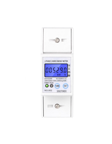 Contor monofazat de energie electrica, Sinotimer, 230V AC 50Hz, 5(80)A, ecran digital LED iluminat, DDS529R
