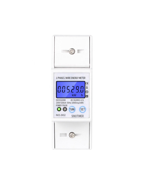Contor monofazat de energie electrica, Sinotimer, 230V AC 50Hz, 5(80)A, ecran digital LED iluminat, DDS529R