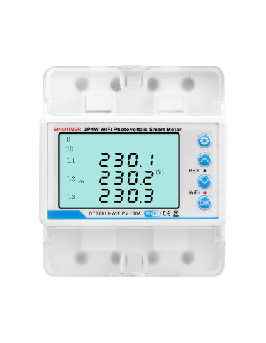 Contor de energie Sinotimer, bidirectional Tuya WiFi 3P4W, trifazic, pentru panouri fotovoltaice, DTS6619-WIFIPV