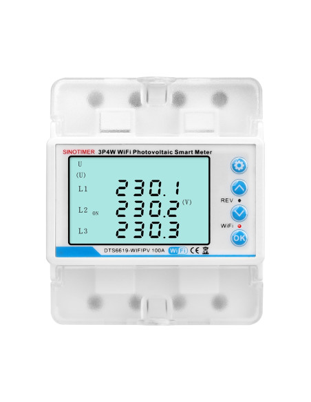 Contor de energie Sinotimer, bidirectional Tuya WiFi 3P4W, trifazic, pentru panouri fotovoltaice, DTS6619-WIFIPV