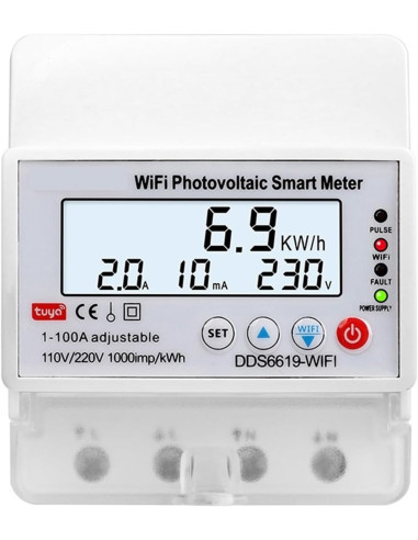 Contor de energie SINOTIMER, WIFI bidirecțional, 100A,  pentru panouri fotovoltaice, întrerupător monofazat, DDS6619-WIFI