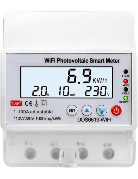 Contor de energie SINOTIMER, WIFI bidirecțional, 100A,  pentru panouri fotovoltaice, întrerupător monofazat, DDS6619-WIFI