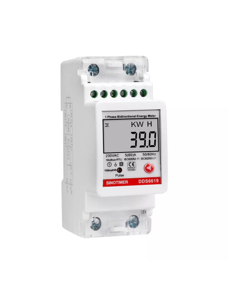 Contor monofazat de energie electrica, Sinotimer, 230V AC 50Hz, 5(60)A, ecran digital LED, DDS6619-039