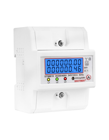 Contor monofazat de energie electrica, Sinotimer, 230V AC 50Hz, 5(100)A, ecran digital LED, DTS6619-046