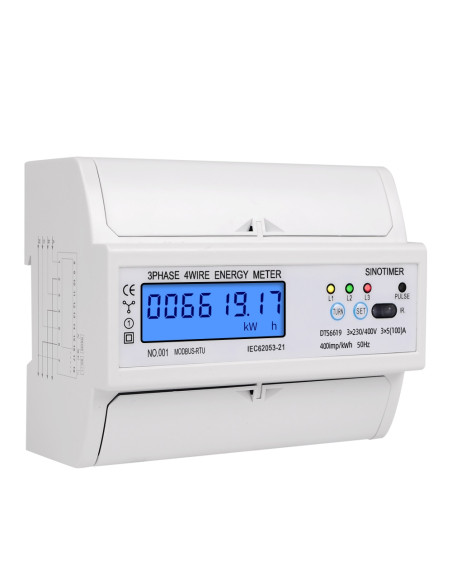 Contor de energie trifazat, Sinotimer, DIN RS485 kWh consum de putere, voltmetru curent, monitor modbus RTU 380V 400V
