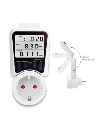 Priza inteligenta cu contor energie LCD reglabil 135°, 230V, 16A, 3680W, monitorizare consum si cost in timp real, memorie