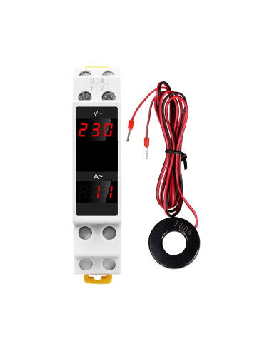 Voltmetru si ampermetru Sinotimer, digital monofazic, pentru sina tablou DIN, SDM011VA
