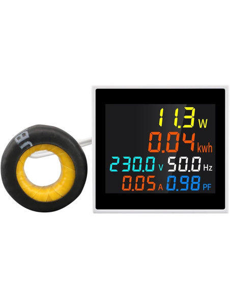 Contor digital multifuncțional: Voltmetru, Ampermetru, Frecvență (Hz), Tensiune, Curent, Consum energie (kWh), 230V