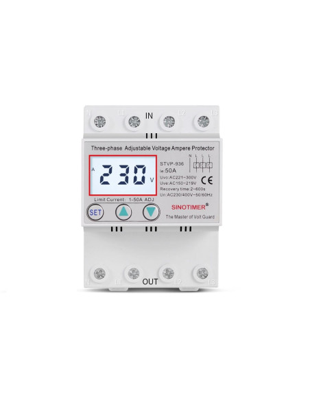 Releu TRIFAZIC siguranta digitala de protectie tensiune, Sinotimer, 380V, 1- 50A,  STVP-936-50A,  recuperare automata