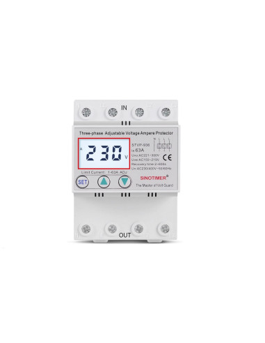 Releu trifazic Sinotimer, siguranta digitala de protectie tensiune 380V, 1-40A,  recuperare automata, STVP-936-40A