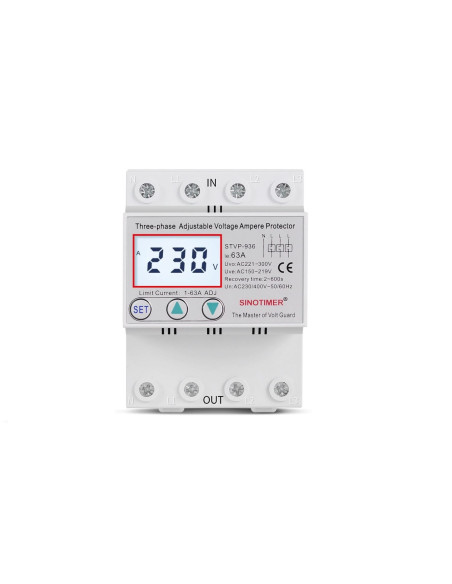 Releu trifazic Sinotimer, siguranta digitala de protectie tensiune 380V, 1-40A,  recuperare automata, STVP-936-40A