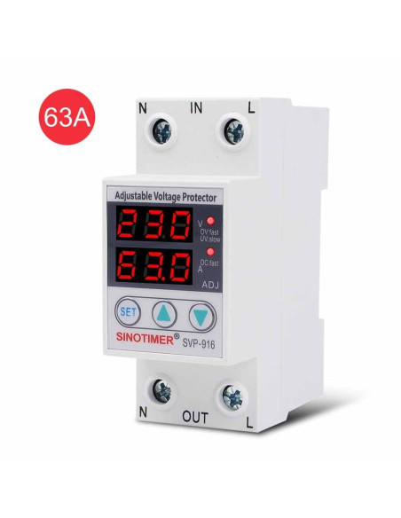 Releu digital de protectie tensiune, Sinotimer, reglabil intr 1- 63A, , ecran digital LED, SVP-916-63A