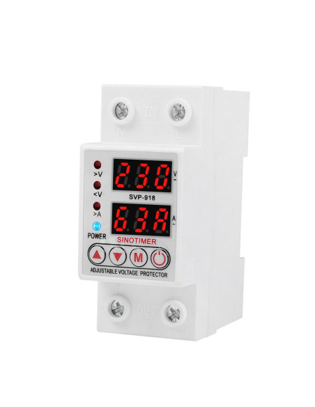 Releu siguranta digitala  de protectie tensiune, Sinotimer, 63A, SVP-918-63A, ecran dublu LED, recuperare automata