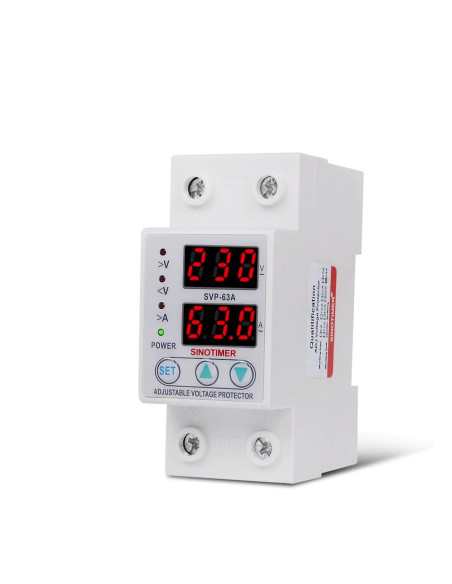 Releu siguranta digitala  de protectie tensiune, Sinotimer, 63A, ecran  LED, recuperare automata, SVP-63A