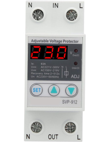 Releu monofazic protectie tensiune programabil, Sinotimer, 63A, ecran digital LED, recuperare automata, SVP-912-63A