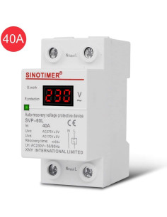 Releu siguranta digitala  de protectie tensiune, Sinotimer, 40A, 230V, SVP-60L, recuperare automata