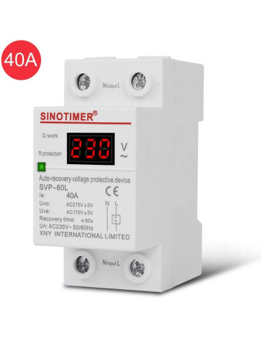 Releu siguranta digitala  de protectie tensiune, Sinotimer, 40A, 230V, SVP-60L, recuperare automata