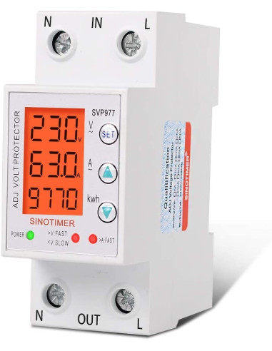 Releu siguranta digitala  de protectie tensiune, Sinotimer, programabil intre 1-80A, 220V,  recuperare automata, SVP-977