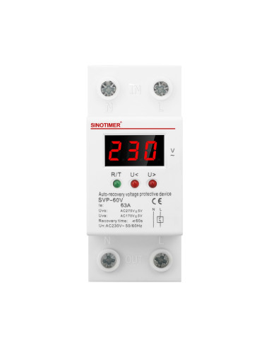 Releu siguranta digitala  de protectie tensiune, Sinotimer, 40A, recuperare automata,  230V, SVP-60V-40A