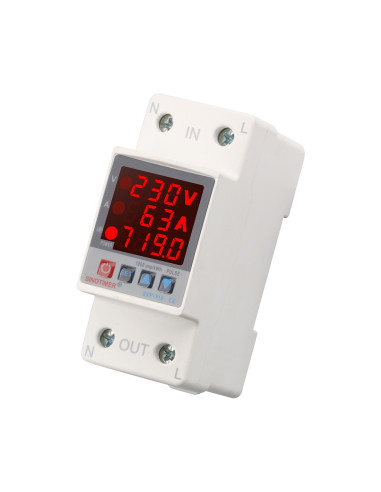 Releu siguranta digitala de protectie tensiune, Sinotimer, reglabila intre 1 - 63A, contor, ecran digital LED, SVP-719-63A