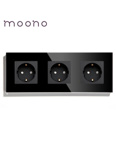 Priză triplă Schuko, ramă sticlă, Moono, negru