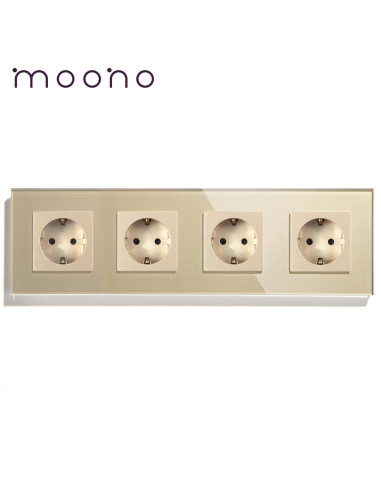 Priză cvadruplă Schuko, ramă sticlă, Moono, auriu