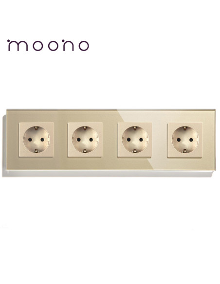 Priză cvadruplă Schuko, ramă sticlă, Moono, auriu