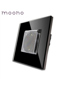 Priză Schuko simplă cu capac, ramă sticlă, Moono, negru