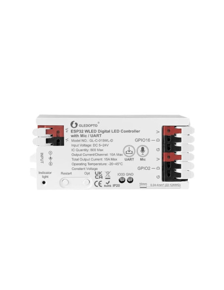 Gledopto GL-C-015WL-D Controller ESP32 WLED Digital cu microfon, 5-24V