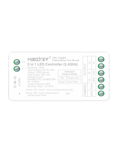 MiBoxer SR2L Controller 2.4 Ghz 2in1 Monocolor/Dual White, consum redus de energie