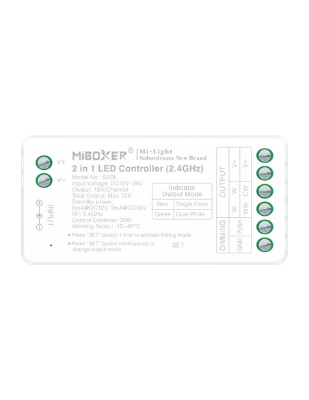 MiBoxer SR2L Controller 2.4 Ghz 2in1 Monocolor/Dual White, consum redus de energie