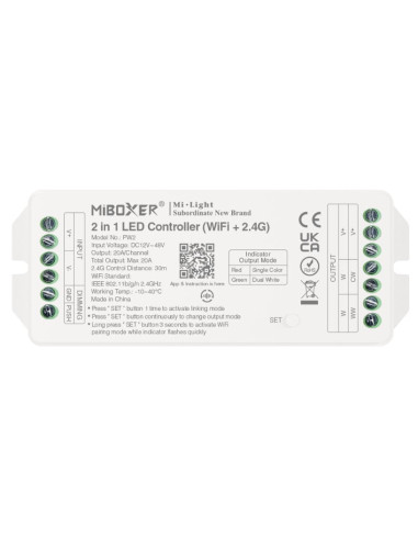 MiBoxer PW2 Controller LED 2in1 Monocolor/Dual White (WiFi+2.4G) Iesire Max 20A Tuya